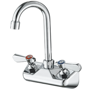 Phoenix GNHF-4 wall mounted hand sink faucet in chrome with gooseneck spout and quick turn lever handles, angled view
