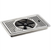 Phoenix GRDI-145 glass rinser with drain, black star rinser set in a stainless steel perforated drip tray