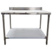 Phoenix heavy duty stainless steel butcher table with 1-inch white cutting board, backsplash and undershelf, front view