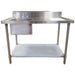 Phoenix heavy duty 16 gauge stainless steel sink table with sink bowl, faucet, backsplash and undershelf, front view