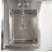 Phoenix heavy duty stainless steel sink table, top-down close-up of the sink bowl with faucet, drain and strainer
