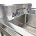 Phoenix heavy duty stainless steel sink table, close-up of the chrome faucet and sink bowl set into the work surface