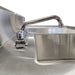 Phoenix heavy duty stainless steel sink table, side angle close-up of the swing spout faucet, backsplash and sink bowl