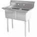 Phoenix heavy duty 16 gauge stainless steel double compartment sink with backsplash and faucet holes, angled view