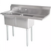 Phoenix heavy duty 16 gauge stainless steel two compartment sink with right side drainboard, front view