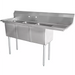 Phoenix heavy duty 16 gauge stainless steel three compartment sink with right side drainboard, front view