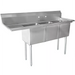 Phoenix heavy duty 16 gauge stainless steel three compartment sink with left side drainboard, front view