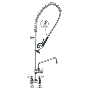 Phoenix heavy duty deck mount pre-rinse faucet with spring spray arm, wall bracket and add-on swing neck spout
