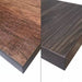 Phoenix high quality table tops in reddish chestnut and dark walnut wood grain finishes, corner close-ups side by side
