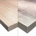 Phoenix high quality table tops in natural and natural distressed wood grain finishes, corner close-ups side by side