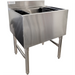 Phoenix IB-2124-11 24-inch stainless steel ice bin with lid removed, showing black bottle holders inside