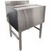 Phoenix IB-2136-11 insulated 36-inch stainless steel ice bin on legs with backsplash and closed lid, angled view