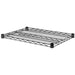 Phoenix individual black epoxy wire shelf with corner collars, angled top view of the open grid design
