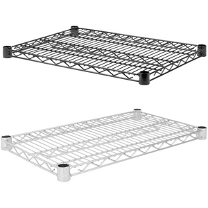 Phoenix individual wire shelves in black epoxy and chrome finishes, both colours shown stacked