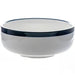 Phoenix Milford ceramic bowl, white with a dark blue rim band, side view of the larger size option