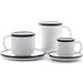 Phoenix Milford mug shown with the matching Milford latte and espresso cups and saucers in white and dark blue