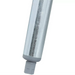 Phoenix PTF adjustable plastic bullet table foot shown installed on the end of a galvanized table leg