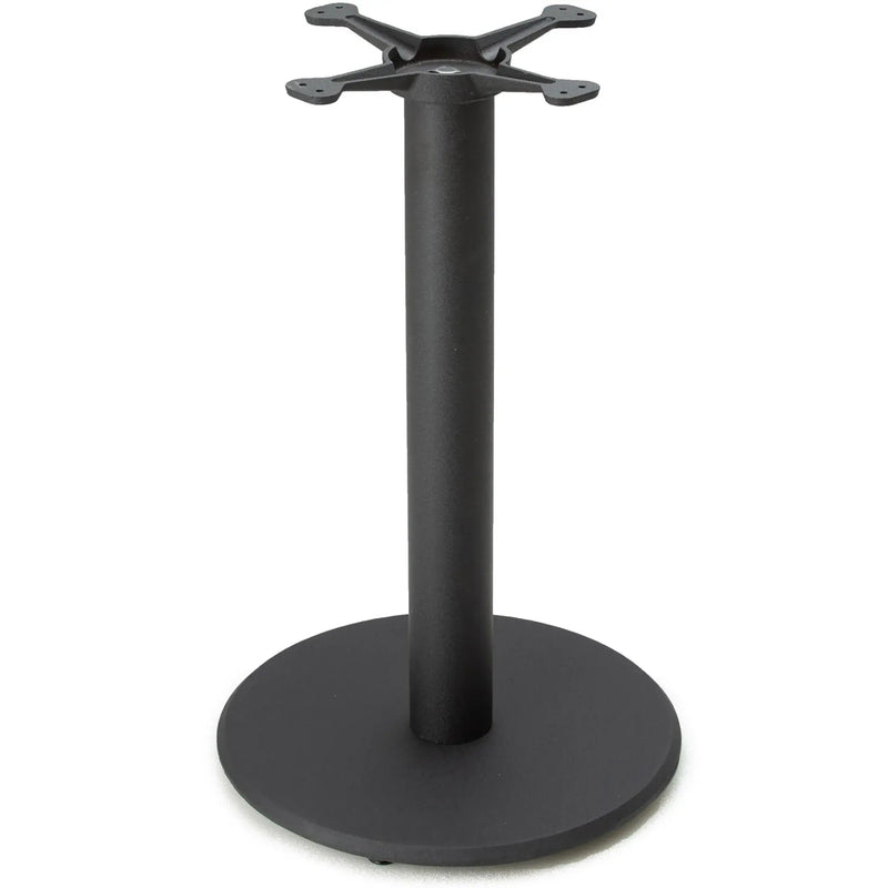 Phoenix round table base in black with a round disc foot, single column and cross top plate, dining height