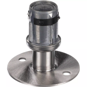 Phoenix STFL stainless steel leg anchor, round bolt-down flange foot with leg socket, close-up top view