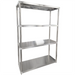 Phoenix stainless steel 4 tier free standing shelf with flat shelves and round legs, angled front view