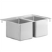 Phoenix stainless steel two compartment drop in sink with rolled rim and mounting clips, angled view