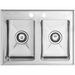 Phoenix stainless steel two compartment drop in sink, top-down view of both bowls, drains and faucet holes