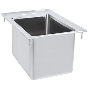 Phoenix stainless steel single compartment drop in sink with faucet holes and deep bowl, angled view