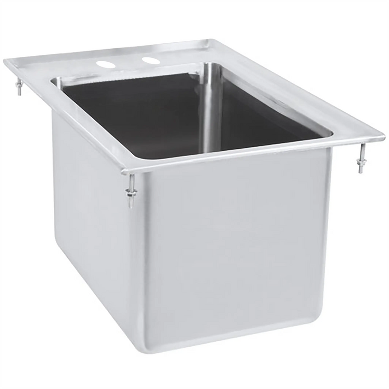 Phoenix stainless steel single compartment drop in sink with faucet holes and deep bowl, angled view