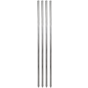 Phoenix stainless steel poles for 4 tier shelving, set of four tall round posts with adjustable feet, front view
