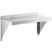 Phoenix stainless steel wall shelf with rear backsplash and triangular brackets, angled front view