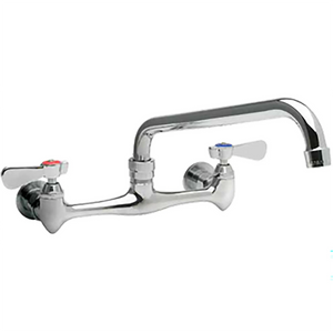 Phoenix standard duty swing neck faucet, chrome wall mount faucet with two lever handles and swing spout