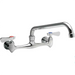 Phoenix standard duty swing neck faucet, chrome wall mount faucet with two lever handles and swing spout
