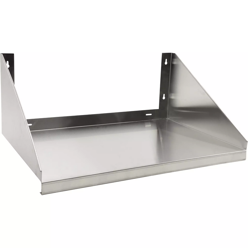 Phoenix WS1824MS stainless steel microwave wall shelf with raised back and side panels, angled view