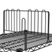Phoenix black epoxy wire shelf divider installed upright on a black wire shelf, close-up view