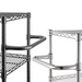 Phoenix wire shelving handles in black epoxy and chrome finishes, shown mounted on wire shelving units