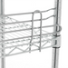 Phoenix chrome wire shelf ledge hooked onto a shelving post, close-up of the rail attachment