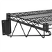 Phoenix black epoxy wire wall bracket holding a black wire shelf, close-up of the shelf collar