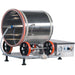Pro-Cut KMV-25 vacuum tumbler meat marinator with lid off showing the stainless steel drum interior and vacuum hose
