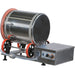 Pro-Cut KMV-25 vacuum tumbler meat marinator with stainless steel drum on red-wheeled rollers and control box, angled