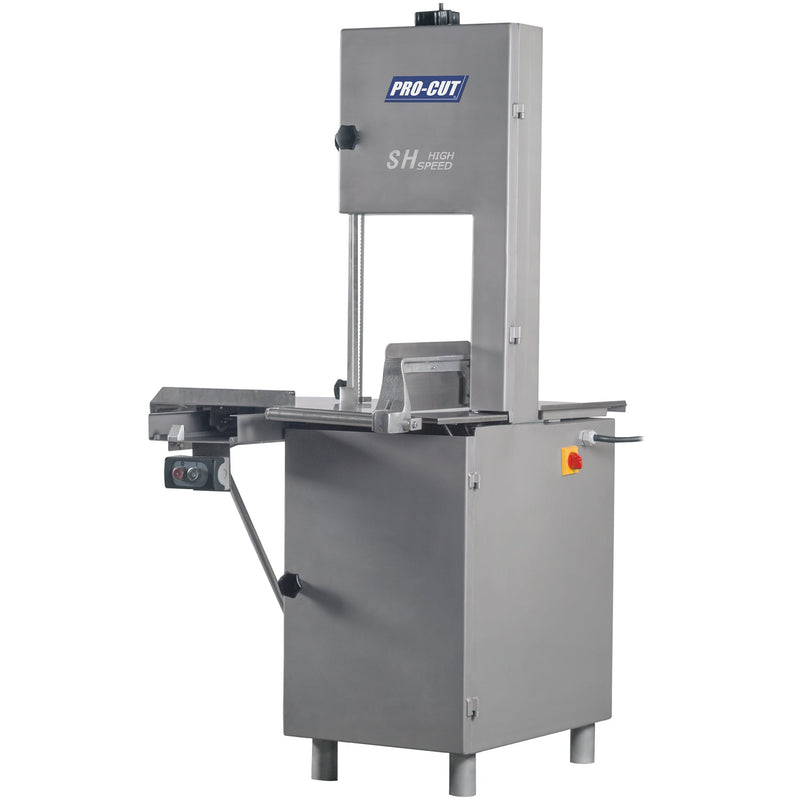 Pro-Cut KS-120 floor model hose down washable band saw in stainless steel with 120-inch blade, angled front view