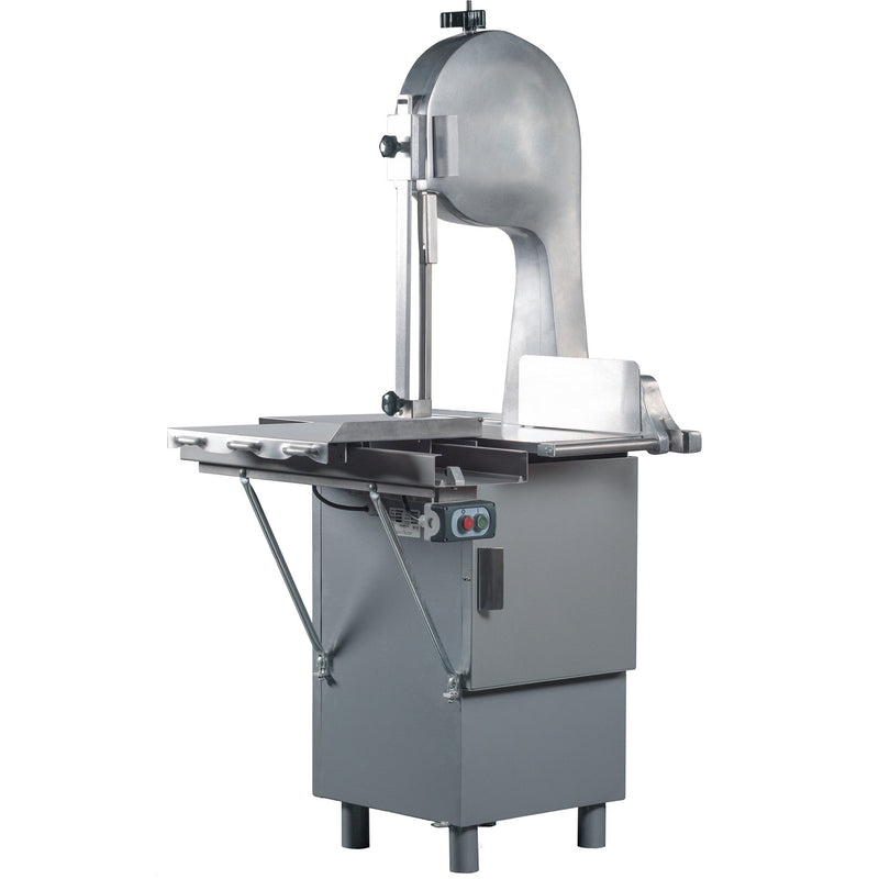 Pro-Cut KSP-116 floor model band saw with 116-inch blade, aluminum upper wheel housing and stainless steel base, angled