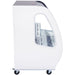 Pro-Kold DDC-40 40-inch refrigerated deli case in white, side view showing the curved glass profile and casters