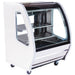 Pro-Kold DDC-40 40-inch curved glass refrigerated deli case in white finish on casters, angled front view