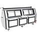 Pro-Kold MCRU-100-WL curved glass 99 inch refrigerated meat case, rear view with sliding doors and storage panels