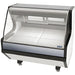 Pro-Kold MCRU-52-W curved glass 51 inch refrigerated fresh meat display case, white with black trim, angled front