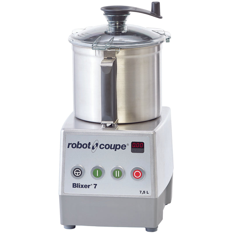 Robot Coupe BLIXER 7 bowl food processor with 7.9 qt stainless steel bowl, lid scraper and digital timer, front view