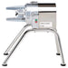 Robot Coupe C120 electric sieve and juicer on stainless steel floor stand, alternate side view with outlet chute