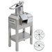 Robot Coupe CL60E continuous feed food prep machine with push feed head on stainless steel stand, discs shown