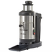 Robot Coupe J100 commercial electric juicer, stainless steel body with black pulp container and drip tray, angled