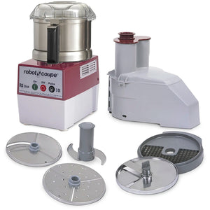 Robot Coupe R2 DICE ULTRA food processor with stainless steel bowl, veg prep attachment, dicing grid and discs